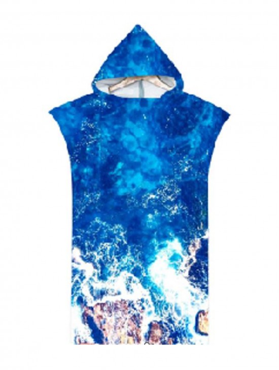 Ocean Waves Print Hoodie Robe